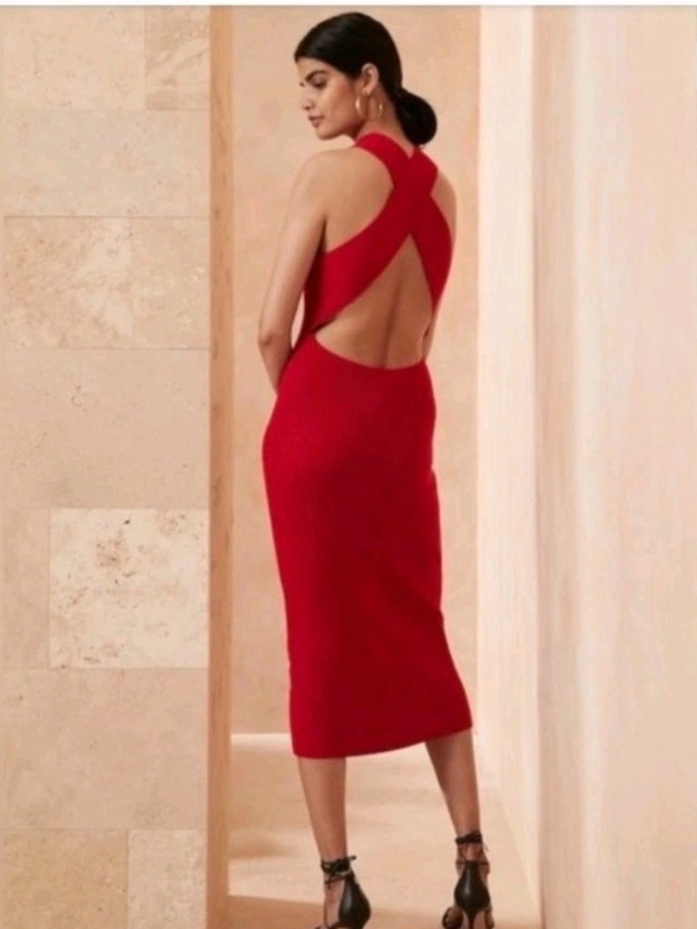 Red Cross-Back Midi Dress - Women banana republic women’s serene dress